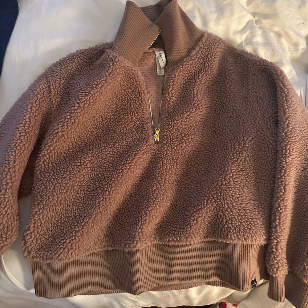 Fuzzy, blush pink half zip